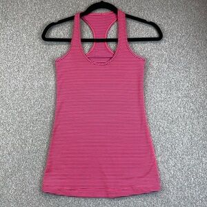 Lululemon Cool Racerback tank hot pink with blue stripes size XS straight hem